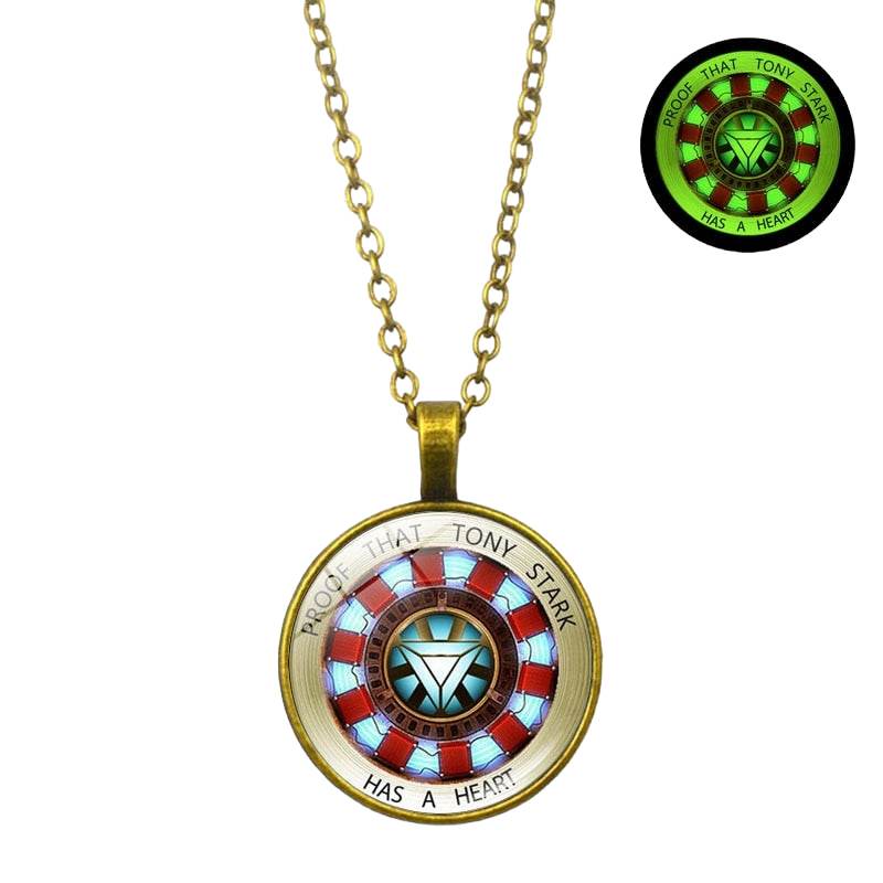 Proof That Tony Stark Has A Heart Glass Dome Pendant Chain Necklace