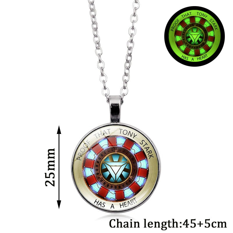 Proof That Tony Stark Has A Heart Glass Dome Pendant Chain Necklace